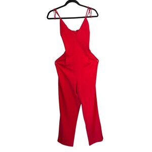 Red Express Womens Sleeveless Jumpsuit With Strappy Back & V-Neckline Medium Siz